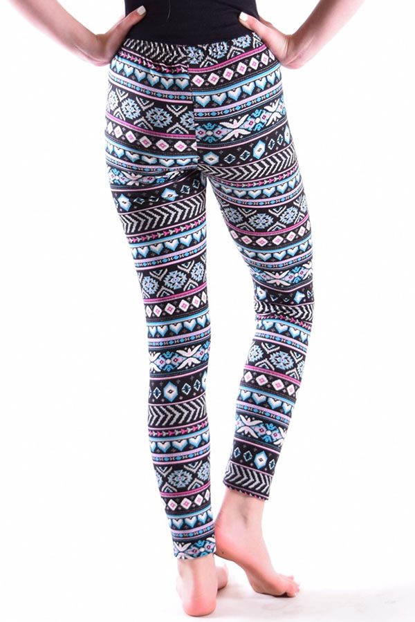 Girls Blue Heart Diamond Stripe Soft Stretch Leggings